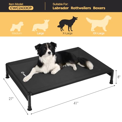 Veehoo Cooling Outdoor Dog Bed, Heavy Duty Elevated Pet Bed with Washable & Breathable Teslin Mesh, Non-Slip Silicon Feet, Dog Cot Bed with Support Hem, 41" x 27", Black, CWC2433 - color: Black - Hem, size: 41.0"L x 27.0"W x 8.0"Th