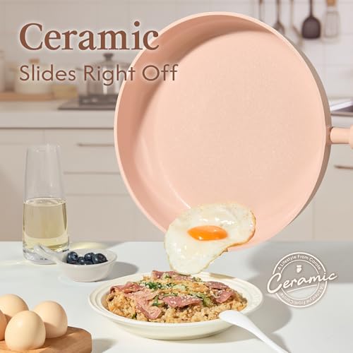 CAROTE Pots and Pans Set Nonstick, Ceramic Cookware Set, Pink Cooking Set Kitchen Induction Set with Steamer, PFAS PTFE Free,9 Piece - color: Pink, size: Stockpot