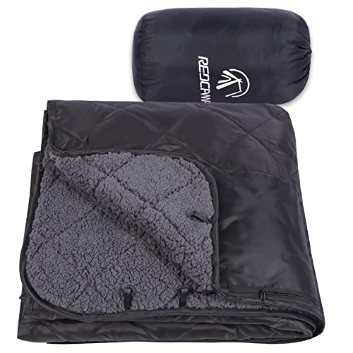 REDCAMP Large Warm Blanket with Sherpa Lining, Cold Weather Outdoor Blanket Windproof for Camping Stadium, Machine Washable 79"x 79" - color: 79"x 79" Black