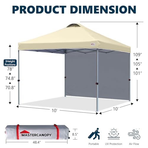 MASTERCANOPY Durable Pop-up Canopy Tent with 1 Sidewall (10'x10',Beige) - color: Beige, size: 10x10