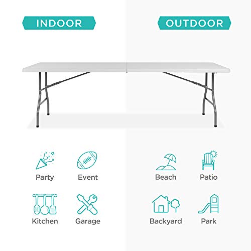 Best Choice Products 8ft Plastic Folding Table, Indoor Outdoor Heavy Duty Portable w/Handle, Lock for Picnic, Party, Pong, Camping - White - color: White, size: 8ft
