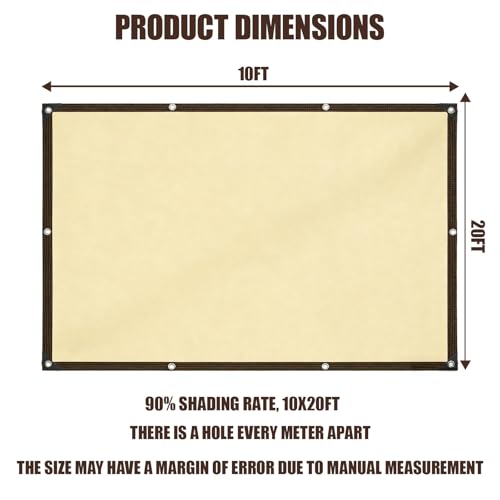 90% Sun Shade Cloth for Garden, 10 * 20FT Heavy Duty Shade Tarp with Grommets & Reinforced Edges - UV Resistant Sunblock Net for Patio, Backyard, Greenhouse, Kennel, Pergola, Yellow - color: beige, size: 10*20FT