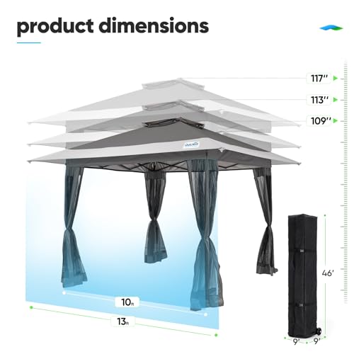 Quictent 13'x13' Pop up Gazebo Canopy Tent, One Person Set up Portable Instant Folding Shelter, Outdoor Canopy Tent with Extra Shade for Backyard, Patio, Party - color: Gray, size: 13x13