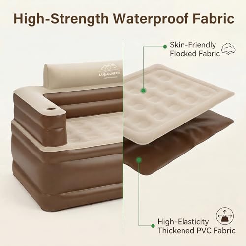 Inflatable Couch with Cup Holder, Velvety Blow Up Couch for Adults with Electric Pump, Air Sofa for Camping & Home, 60"x32"x34" - size: Large