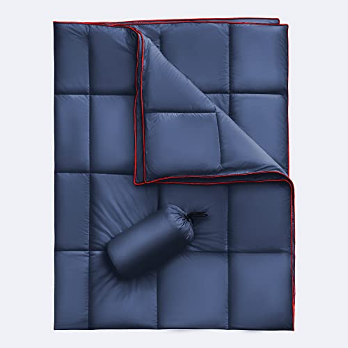 Sonive Blanket 52x75, Packable Compact Blanket Weatherproof Outdoor Down Alternative Throw Puffy Warm Quilt for Camping, Hiking, Backpacking, Picnic, Stadium Dark Blue - color: Dark Blue