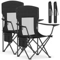 SONGMICS Breathable Camping Chairs, Foldable Outdoor Chairs Set of 2, High Back, Adjustable Armrests, Drink Holder, Weight Capacity 330 lb, for Sports Garden Backyard, Ink Black UGCB028B02 - color: Black, style: 2PC (20.3"D x 34"W x 38.2"H)