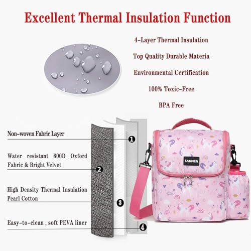 Reusable Lunch Bags Insulated Cooler Lunch Box Tote 7.5L Pink Donut Bento Bags With Side Water Bottle Pockets Removable Adjustable Strap - color: 7.5L Pink Donut