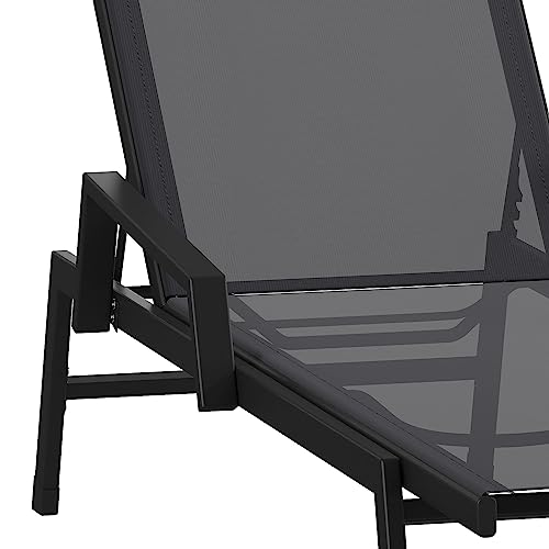 Flash Furniture Brazos Set of 2 Adjustable Chaise Lounge Chairs with Arms, All-Weather Outdoor Five-Position Recliners, Black/Black - color: Black/Black, size: Set of 2