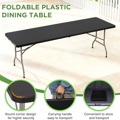 BestOffice 8 FT Picnic Table Folding Table Camping Plastic Table Fold Up Table Lock for Party Event, Black - color: Black, size: 8 FT 29"x94"