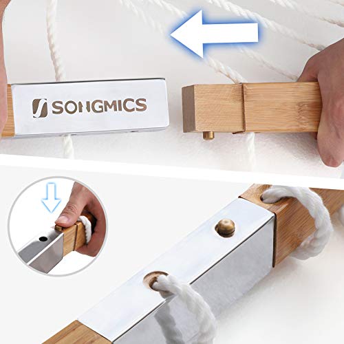 SONGMICS Hammock, Quilted Hammock with Curved Bamboo Spreaders, Pillow, 78.7 x 55.1 Inches, Portable Padded Hammock Holds up to 495 lb, Cream and Beige UGDC34BE - color: Cream + Beige