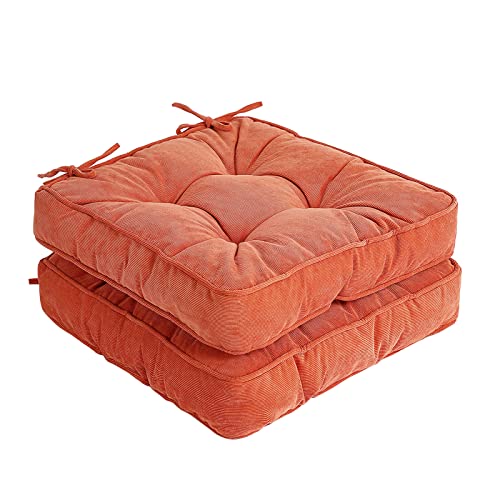 Furlide Chair Cushion with Ties 18 x 18 Inch Indoor Outdoor Cushions for Dining Chairs Set of 2, Square (Orange, 18 x 18 Inch) - color: Orange
