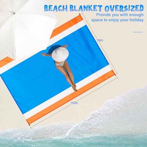 Beach Blanket Waterproof Sandproof 1-7 Adult Oversized 78 '' × 110 '' Lightweight Durable Compact Sand Free Extra Large Beach Mat for Travel Camping Hiking Picnic - color: Blueorange, size: 78“x110”