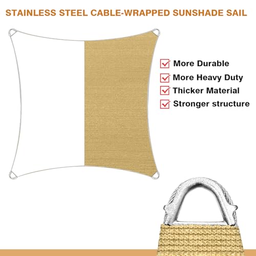 Reinforced Corners & Edges 16' x 20' Rectangle Sun Shade Sail Commercial Grade Curved Edge UV Block Canopy for Outdoor, Patio, Backyard, Garden, Pool, Deck, Heavy-Duty Design, Sand - color: Sand, size: 16'x20' Pro