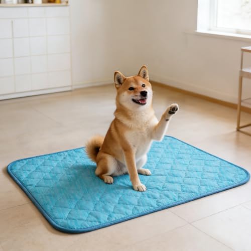 Dog Cooling Mat for Summer: Outdoor Dog Cooling Pad, Washable Cooling Mat for Dogs, Cooling Dog Bed for Kennel, Waterproof Pet Cooling Mat, Blue Pet Blanket Medium Dogs