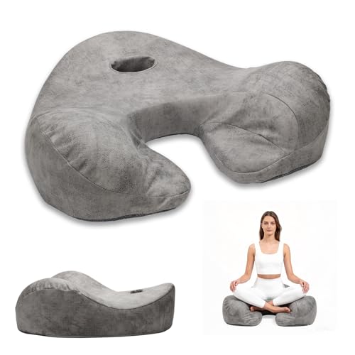 Meditation Cushion for Floor Sitting, 23" Wide Memory Foam Floor Seat with Foot Rest, 8" Thick Cushion for Cross-Legged or Kneeling Posture, Yoga & Mindfulness Grey - color: Grey