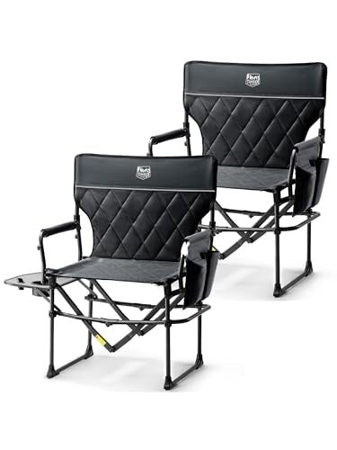 TIMBER RIDGE Heavy Duty Camping Chair with Compact Size, Portable Directors Chair with Side Table and Pocket for Camping, Lawn, Sports and Fishing, Supports Up to 400lbs, Black 2 Pack - color: Black-2 Set, style: Standard