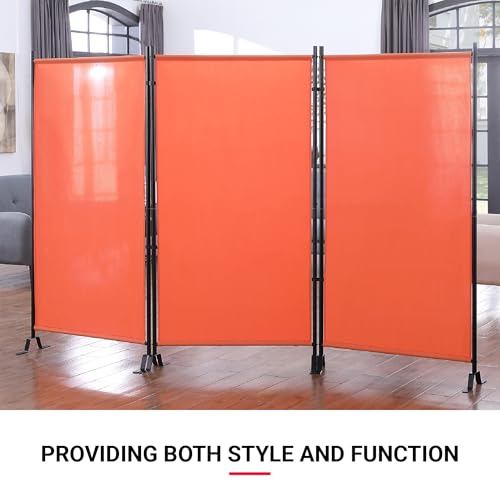 Proman Products - Galaxy Section Divider, Water Repellent Fabric Room Divider with Black Powder Coated Metal Frame for Indoors or Outdoors (Orange) - color: Orange, size: 3 Panel