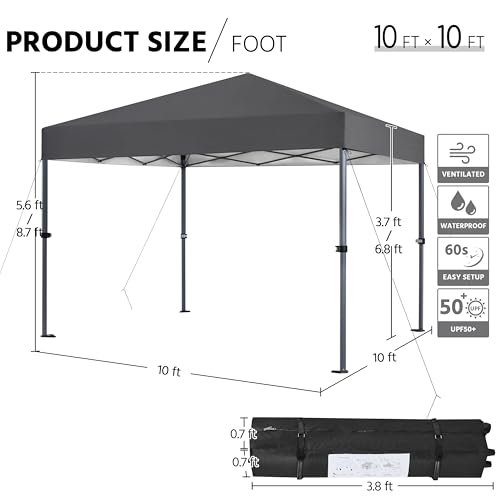 Yaheetech 10x10 Pop Up Canopy Easy Set-up Tent, Portable Outdoor Canopy Instant Tent, Commercial Gazebo with Wheeled Carry Bag & 4 Sandbags for Home, Party & Outdoor Activities, Dark Gray - color: Dark Gray, size: 10x10