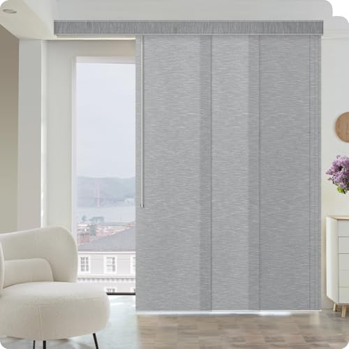 Graywind Manual Sliding Panels Light Filtering Privacy Panel Track Blinds Wand Control Window Blinds for Patio Sliding Glass Door Large Windows Width Up to 153", Custom Size (Jacquard Grey) - color: Dimout Jacquard Grey