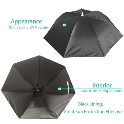 Umbrella Hat, 37 inch Fishing Umbrella Hat Hands Free Foldable UV Protection Umbrella Cap Adjustable Headwear for Fishing Golf Camping Beach Gardening Sunshade Outdoor - color: Black