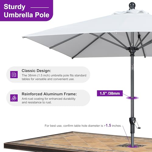 PURPLE LEAF 6.5' x 6.5' Square Patio Umbrella Outdoor Table Umbrella Aluminum Frame Market Umbrella Sun Umbrella with 8 Sturdy Ribs Tilt for Garden Deck Lawn Pool Light White - color: White, size: 6.5' x 6.5'