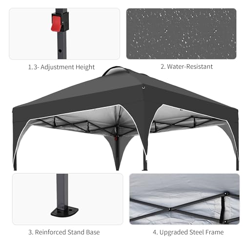 GDY 10x10 Pop Up Canopy Tent, Easy-Setup Gazebo, Outdoor Canopy with 3 Adjustable Heights for Events, Parties, Camping, Black. - color: Black, size: 10x10