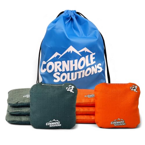 Cornhole Solutions Cornhole Bags Set of 8 – Regulation Pro Style 6x6 – Resin Filled + Tote Bag - color: Hunter/Orange