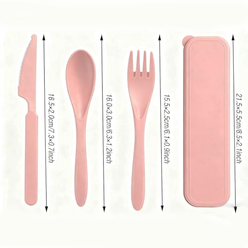 Travel Utensils Set - Reusable 5 Sets Wheat Straw Plastic Cutlery with Case, Portable Forks Spoons and Knives Set, Eco-Friendly BPA Free for Daily Use (5 Pink) - color: 5 Pink