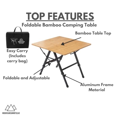 MOUNTAIN SUMMIT GEAR Foldable Bamboo Patio Table for Indoor/Outdoor Use (Made by Caddis Sports)