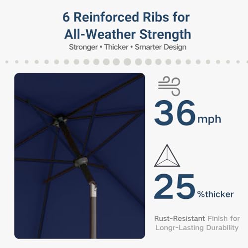 6.5' x 10' Rectangular Patio Umbrella Large Outdoor Market Umbrella w/UV Protection, Push Button Tilt and Crank Lift, Rectangle Table Umbrella for Garden, Deck, Pool, Patio, Navy Blue - color: Navy Blue