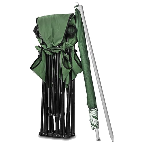GoTEAM! Portable 2-Seat Folding Camp Chair with Cooler, Umbrella & Cup Holders – Outdoor Picnic, Beach, or Tailgate Seating – Carry Case Included - color: Green