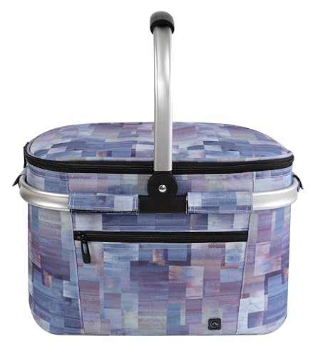 ALLCAMP Picnic Basket - Insulated Cooler, Thickening Foldable Picnic Basket with Removable Baskets & Sewn-in Frame, Basket for House Warming Gifts New Home(Purple Pattern) - color: Purple Pattern, size: Medium