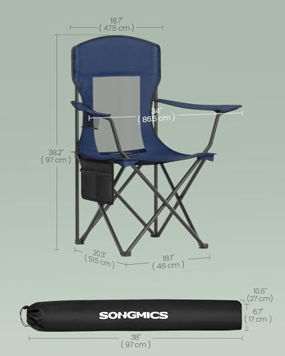 SONGMICS Breathable Camping Chairs, Foldable Outdoor Chairs Set of 2, High Back, Adjustable Armrests, Drink Holder, Weight Capacity 330 lb, for Sports Garden Backyard, Harbor Blue UGCB028Q01 - color: Blue, style: 2PC (20.3"D x 34"W x 38.2"H)