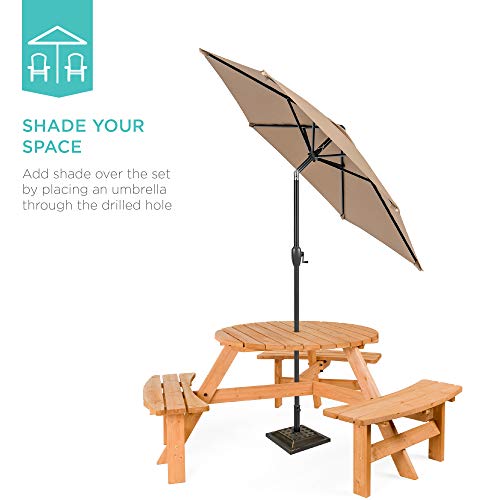Best Choice Products 6-Person Circular Outdoor Wooden Picnic Table for Patio, Backyard, Garden, DIY w/ 3 Built-in Benches, 500lb Capacity - Natural - color: Natural