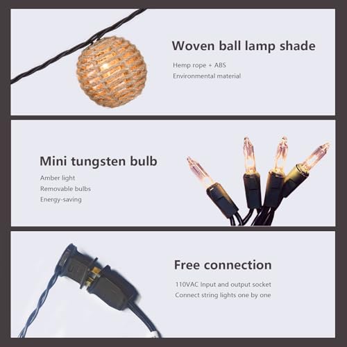 Outdoor-String-Lights-Waterproof, Boho String Lights for Patio, Garden, Porch, Balcony, Gazebo Decorative (Twine Ball) - style: Twine Ball