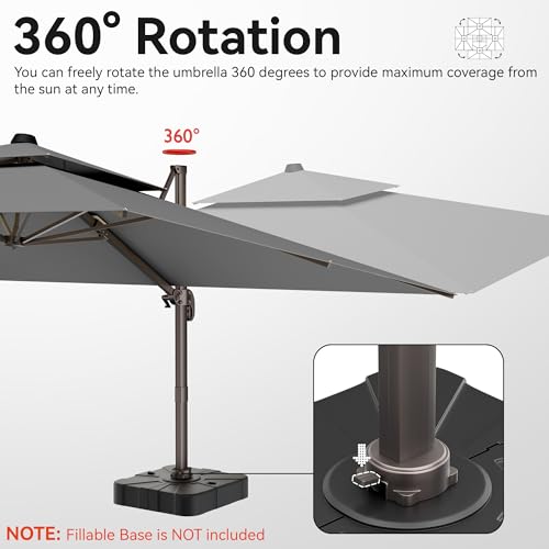 10x13 FT Patio Umbrella, Large Cantilever Rectangular Double Top Heavy Duty Offset Umbrellas with 360° Rotation, Outdoor shade for Garden Deck Pool Patio, Gray - color: Gray, size: 10x13 Ft