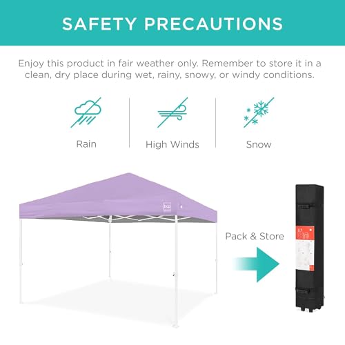 Best Choice Products 10x10ft Pop Up Canopy Tent, Outdoor Shade, 1 Person 1 Minute Set Up, Carry Case, 4 Weight Bags - Lilac/White - color: Lilac/White, size: 10x10ft
