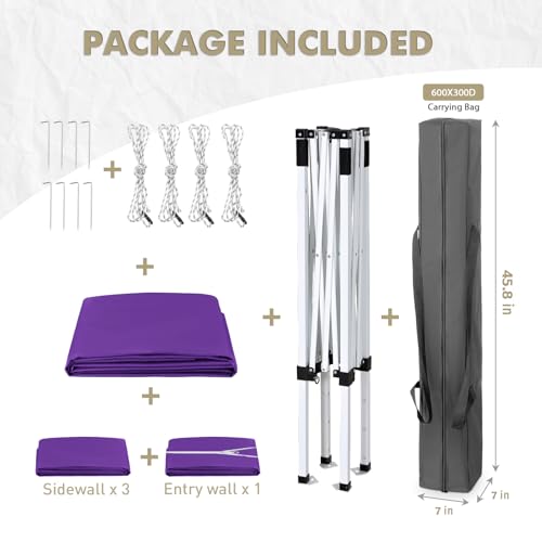 EAGLE PEAK 5x5 Instant Canopy with 4-Side Wall Panels, Small Pop up Portable Canopy Tent with Carry Bag, Light Weight Sun Shelter for Sports, Camping and Beach, Purple - color: Purple