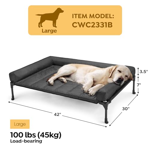 Veehoo Cooling Elevated Dog Bed Add Removable Waterproof Bolster Cushion Mat, Raised Pet Cot with Breathable Teslin Mesh, No-Slip Feet, Dog Couch Bed for Indoor Outdoor, 42x30inches, Black, CWC2331B - color: Black, size: 42.0"L x 30.0"W x 7.0"Th