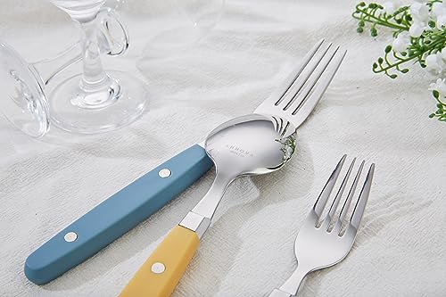 ANNOVA Silverware Set, Retro/Rivet Colorful Stainless Steel Tableware Kitchen Flatware Set Utensils, Includes Dinner Knives, Forks, Spoons, Salad Forks & Dessert Spoons (Morandi Mix, 20 Pieces) - color: Morandi Mix, size: 20 Pieces