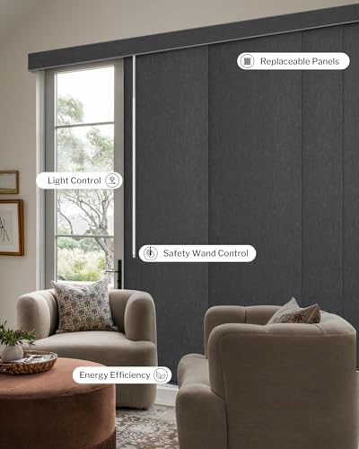Graywind Manual Sliding Panels 100% Blackout Privacy Panel Track Blinds Wand Control Window Blinds for Patio Sliding Glass Door Large Windows Width Up to 153", Custom Size (Dark Grey) - color: Blackout Dark Grey