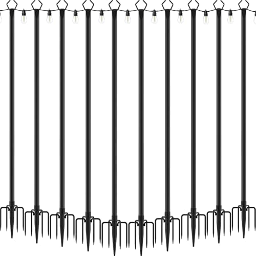 NUERPO 10 Pack String Light Poles,Metal Poles for Hanging Outdoor Light Strings,10 Pack 10 FT Light Poles Stand for Outside Garden,Patio,Wedding,Backyard,Deck,Party - size: 10 Pack 10 FT Light Poles