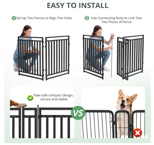 Dog Fence Outdoor Indoor, 47" Inch Height 32 Panels Dog Playpen for Large/Medium/Small Dogs Metal Dog Pen for Yard Camping and RV | Black-Silver - size: 47"Height, style: 32 Panels