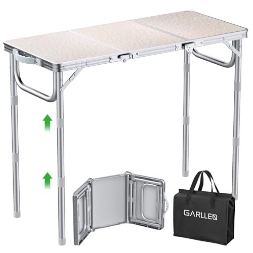 GARLLEN Folding Camping Table, 3-Height Adjustable Portable Folding Camping Table with Storage Bag, Lightweight Picnic Aluminum Table for Camping, BBQ, Outdoor, 34.2" L x 15.7" W, Silver - color: Silver, size: Tabletop Size: 34.2"l X 15.7"w