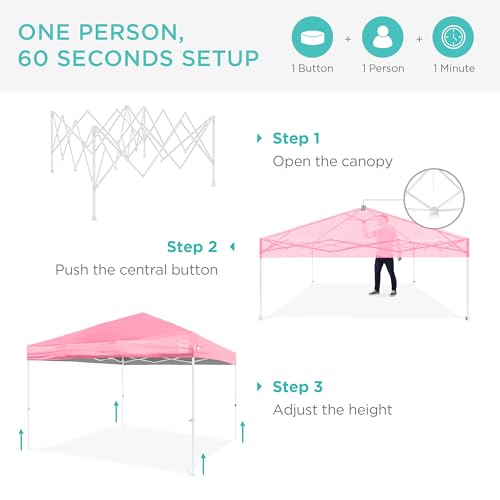 Best Choice Products 10x10ft Pop Up Canopy Tent, Outdoor Shade, 1 Person 1 Minute Set Up, Carry Case, 4 Weight Bags - Pink/White - color: Pink/White, size: 10x10ft