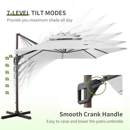 JZAC & QZYD 9x12 FT Outdoor Cantilever Patio Umbrella with LED Lights, Large Heavy Duty 2-Tier Aluminum Offset Umbrellas with 360-Degree Rotation for Pool Deck, FogGrey - color: FogGrey, size: 9'×12'