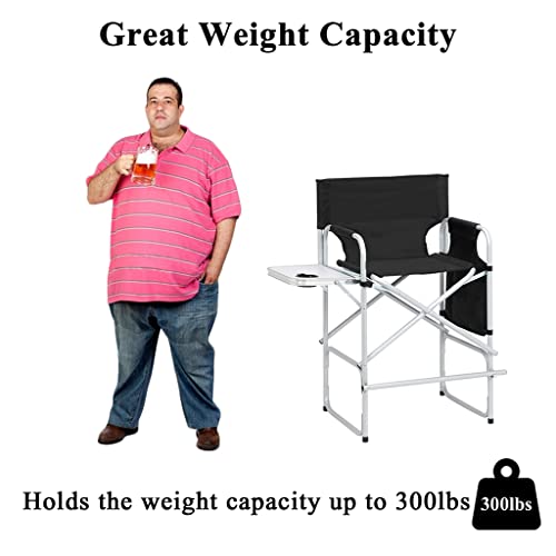 Tall Directors Chair, Portable Makeup Artist Chair with Side Table, Cup Holder, Storage Bag and Footrest, 41'' Seat Height Folding Camping Chairs for Tailgating Camp Lawn Picnic Fishing Beach