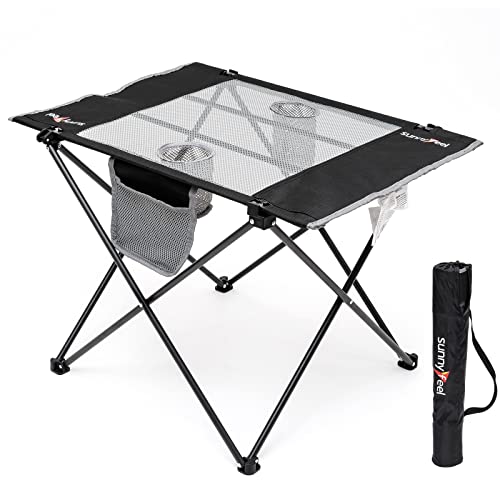 SUNNYFEEL Outdoor Folding Table | Lightweight Mesh Compact Camping Table, Roll Up Top 2 People Portable Camp Tables with Carry Bag for Picnic/Cooking/Beach/Travel/BBQ - color: Mesh-black-1set