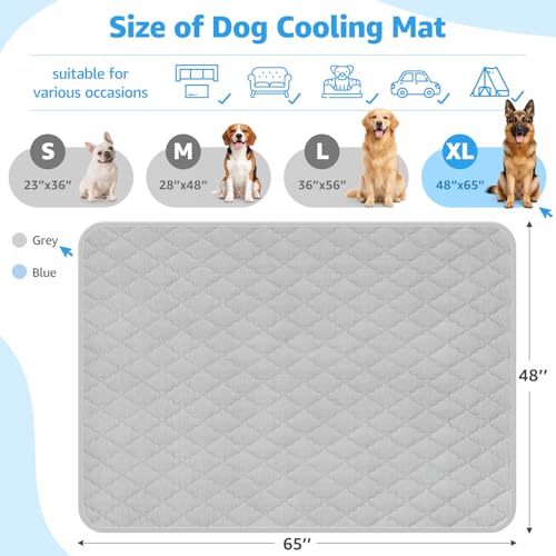 LOOBANI Dog Cooling Mat for Giant Large Dogs 65"x48"- Dog Cooling Pad Durable, Cool Blanket Machine Washable, Large Pet Cool Mat for Outdoor, Indoor (Grey, 65"x48") - color: Grey, size: 65"x48"