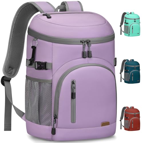 Pritent Cooler Backpack Insulated Waterproof,30/45 Cans Backpack Coolers Leakproof Lunch Backpack for Men Women Portable Soft Cooler Bag for Beach Camping Trave Picnic - color: leather purple, size: 45 Cans